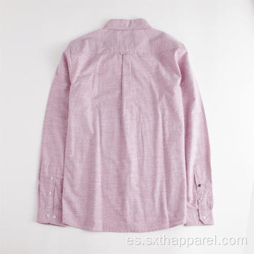 Camisa Dobby de manga larga rosa para hombre